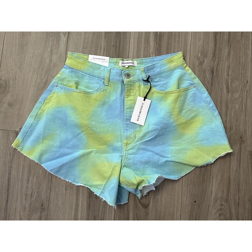 WeWoreWhat Tie Dye Denim Shorts Blue Green Flare Leg Women's 29 NWT